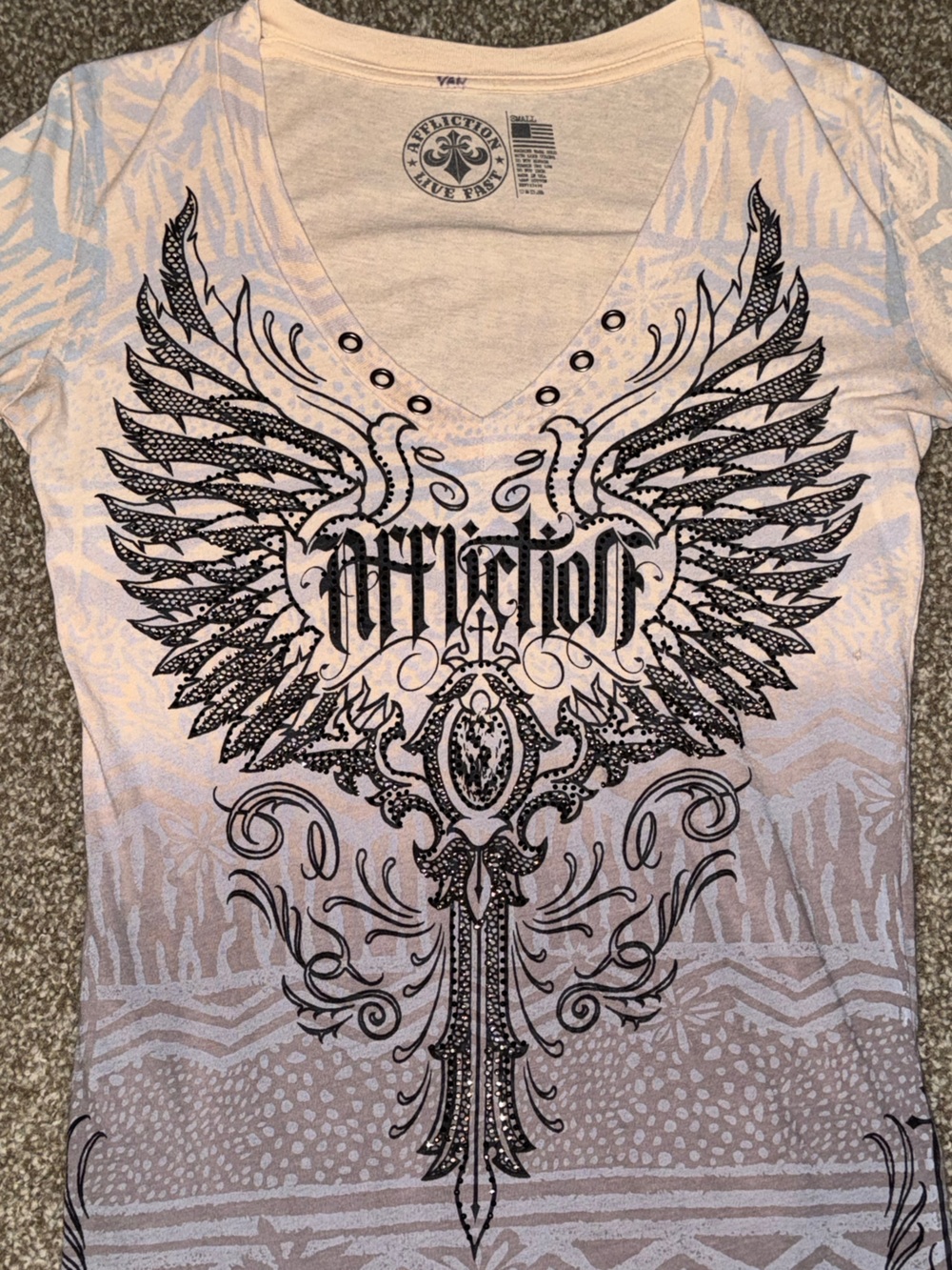Affliction Women's Long Sleeve V-Neck Graphic Top
